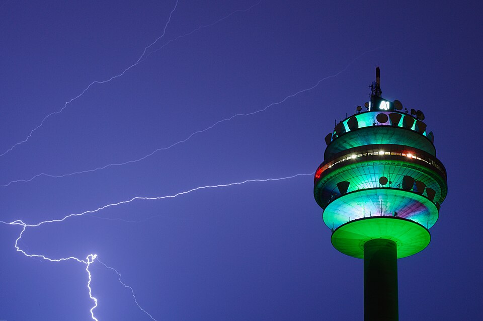 Lightning around the radio tower, Vienna, Austria