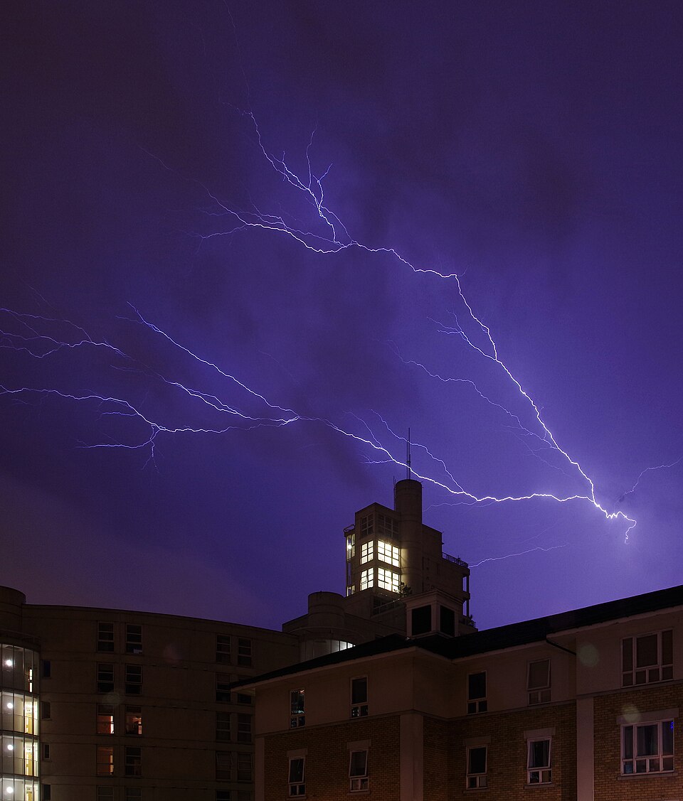 Lightning over the Isle of Dogs, London, England