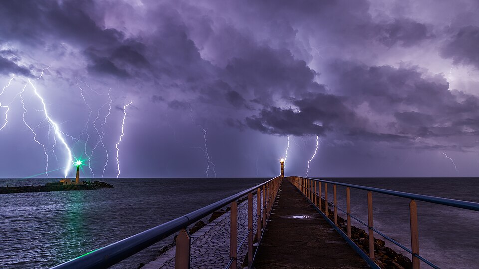 An overnight storm over the port and lighthouse, Port-la-Nouvelle, France